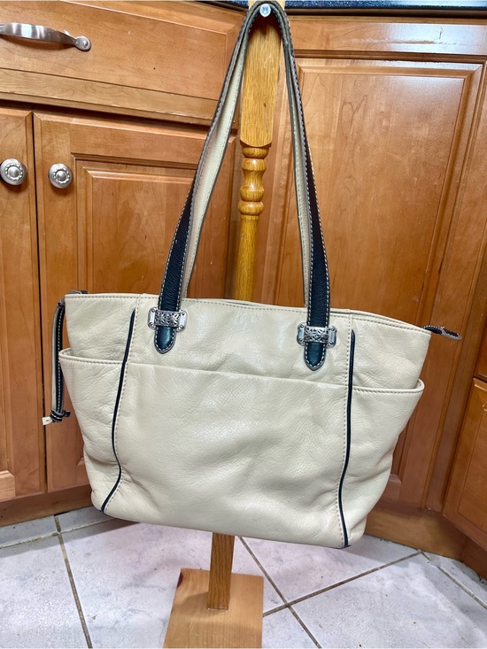 Brighton Handbags - Brighton Cream Brown Leather Tote Shoulder Bag Silver Hardware U196880